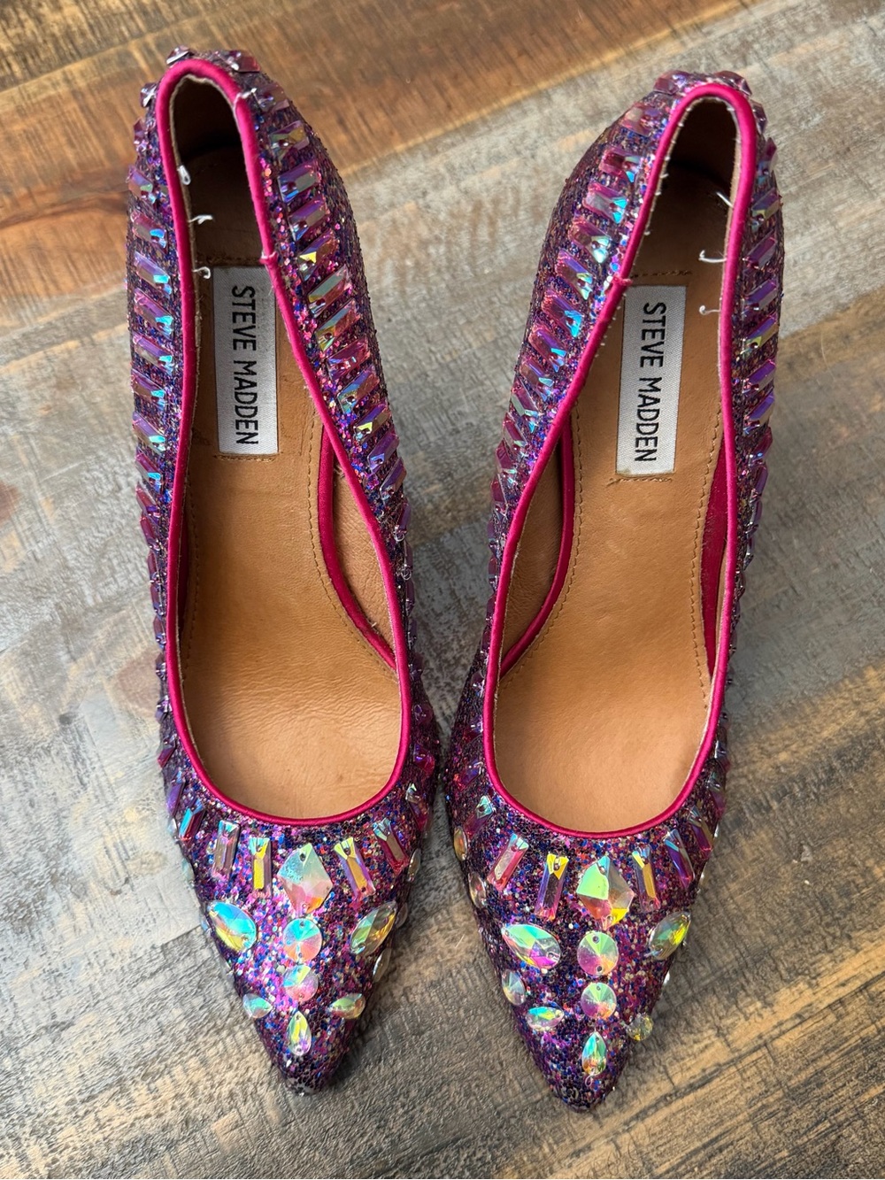 Steve Madden Women's pink glitter Jeweled Pointed-Toe galaxxie stiletto heels